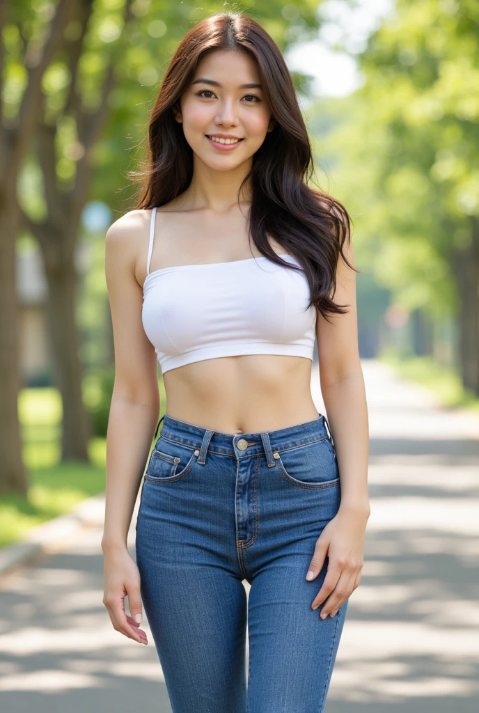 Malay girl wearing, undersize purple lace strapless bra ((undersize pattern)), short yoga pants, open shirt, portrait photography, ultra detail, professional photograph with professional lighting, smile, at the garden, outdoor background, sexy seducing pose, curvy body, butt closed up angle, wearing hijab.