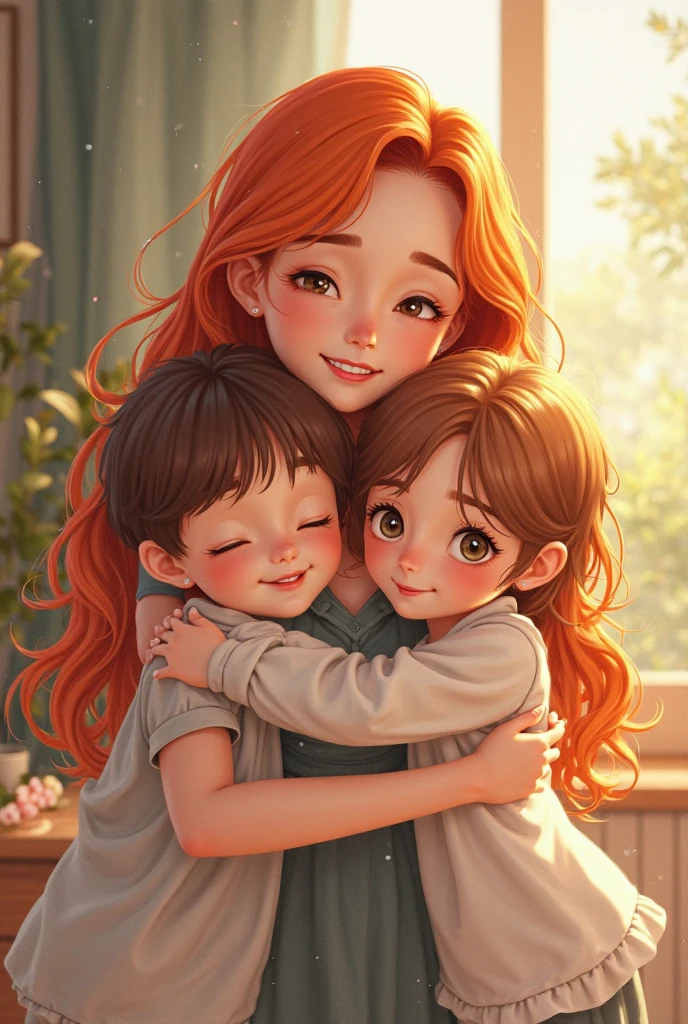 Mother with her children, surrounded by divine light in a magical and mystical style