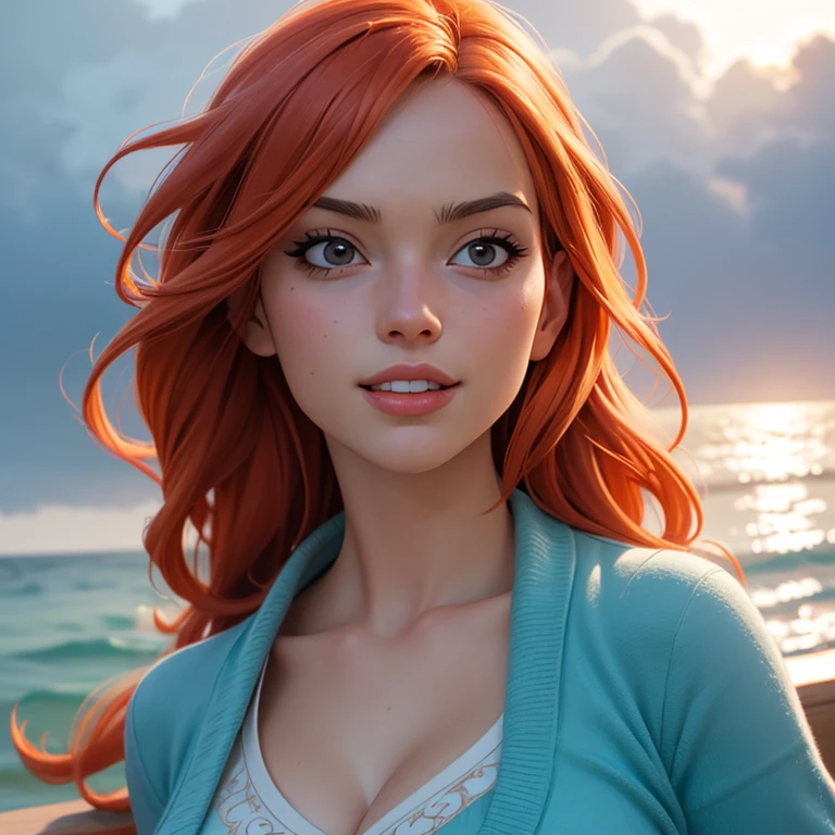 Gere uma imagem de uma mulher de 30 anos com uma paleta de cores inspirada no estilo Art Deco, em uma pose de Fauvism, with flowing hair in a surrealist style. Os olhos devem ter um toque de anime, and the lighting should include chiaroscuro effects, com um leve bokeh no fundo. The resolution of the image should be, no minimum, 4K, com uma profundidade de campo que ressalte os detahes. Make sure the expression on your face is a mix of smile and surprise, with strokes that reflect the impressionist style of painting. Esta obra-prima deve ser acompanhada por um retrato Hyperrealista em alta qualidade