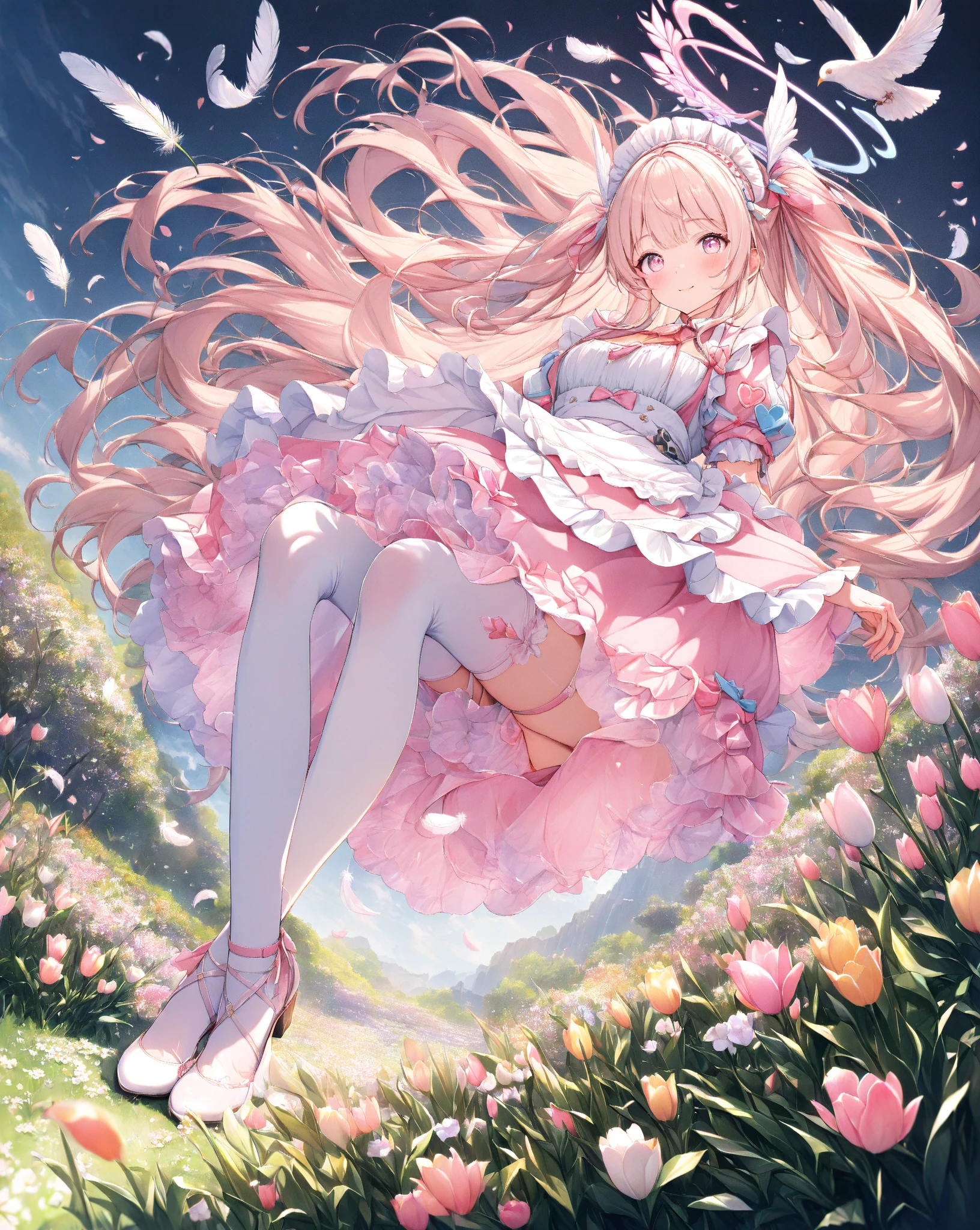 (extremely detailed fine touch:1.2), (natural light, sun light, light rays, dappled light, ray tracing:1.2) , masterpiece, best quality, highly quality ,
sugar_ser0, 1girl, solo,looking at viewer,freckles, (blush:1.3),framed eyewear,
pink dress, puffy short sleeves,
nurse cap,rabbit hair ornament,
bandaged arms,
 white thighhighs,garter straps,
garden ,embarrassed,skirt, looking at viewer, underwear, skirt lift, thighs, from below, lifted by self, cowboy shot,  standing, white thong
 
