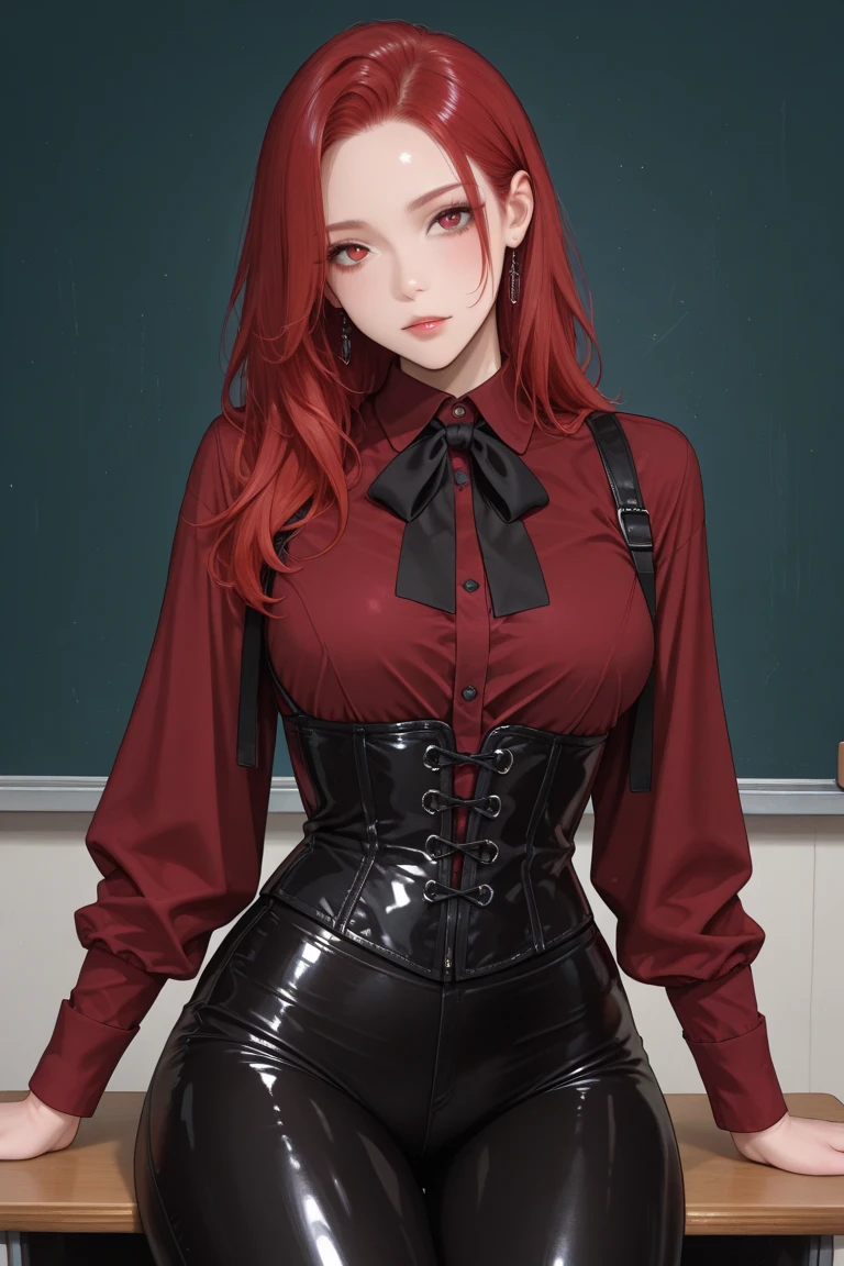 Western red tone, bright color, (masterpiece), ((top quality)), ((super detailed)), (surreal), (very detailed CG illustration), official official Art, Midsummer, Fashion, Honor 1980, cruel beauty, gorgeous, gorgeous color hair, rock music, rock music, leather jackets, mini skirts, the only perfect angle of women in women, perfect composition,