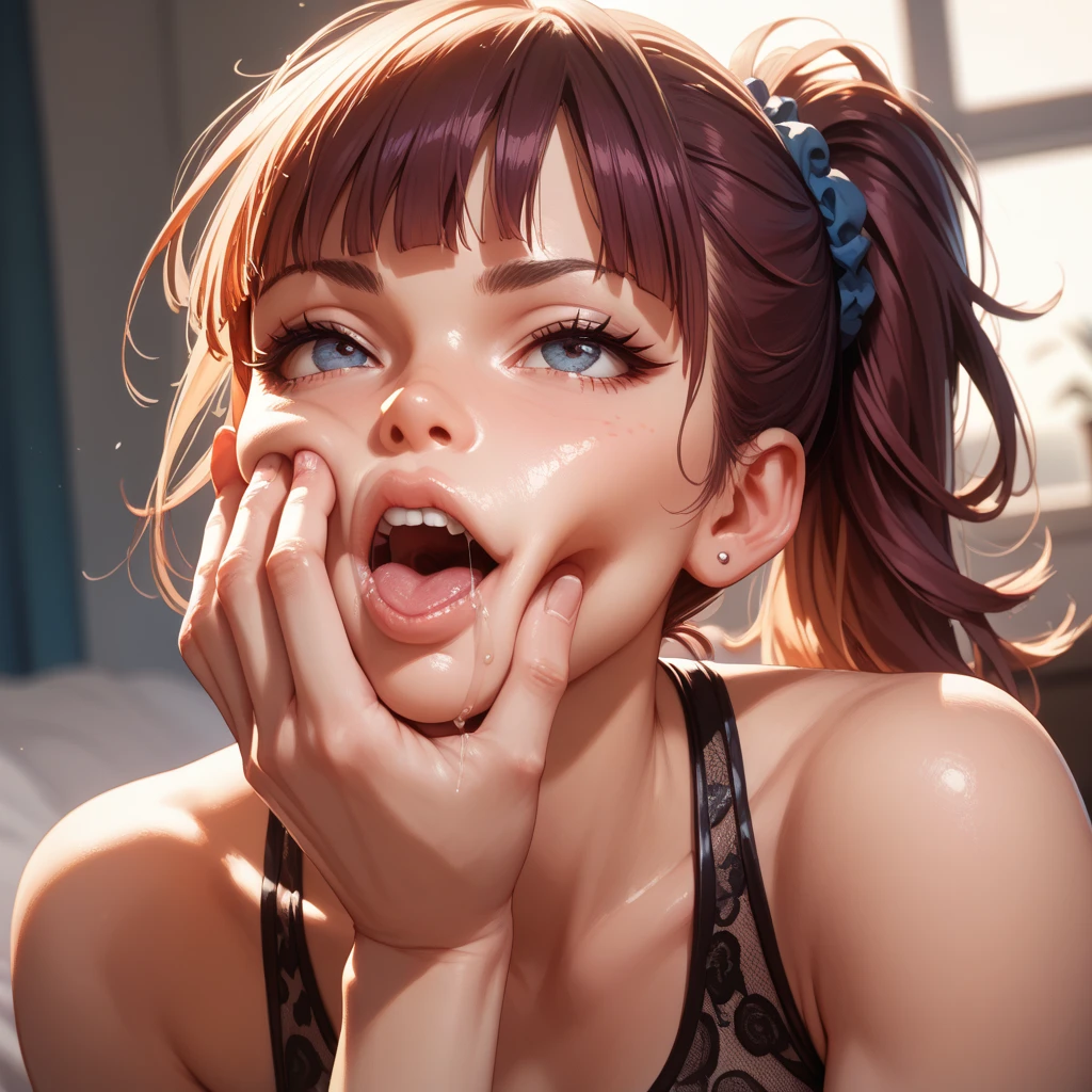 1 Girl, Solo, Blush, Open Mouth, Simple Background, White Background, Teeth, Tongue, Tongue Out, Side View, Eyelashes, Lips, Saliva, Close-Up, Saliva Trace, Saliva Dripping, Must Piece, (Solo: 1.1), Perfect Face, (Bright Lighting: 1.2), Beautiful Eyes, Beautifully Detailed Face, PerfectLighting, Absolutely necessary for the piece, Top Quality, () MILF, () Big Tits, 1 on 1, Provocative, Lips, Lips Bold, 8K, High Quality Video, Married Woman,. Beautiful, bright,. 8K, high definition, video, married woman, fair skinned, beautiful figure, beautiful face, beautiful, bright, highlights in eyes, sexy, beautiful line drawing. Description: 8K high quality, high precision, princess zelda, beautiful, beautiful girl, beautiful shape, twilight princess,.Description: bright, highlights in eyes, small ears, brown hair, sexy, simple background, ((bright background)), blue eyes,.