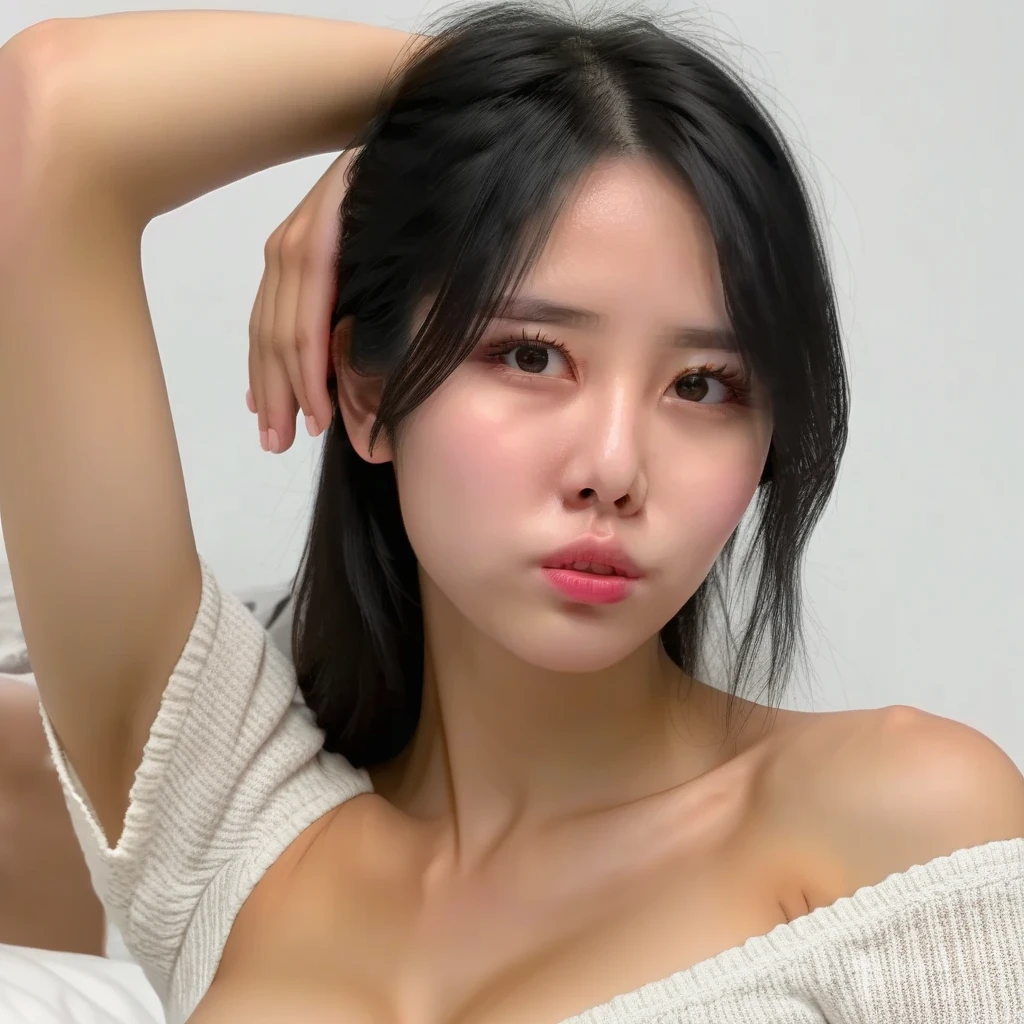 high resolucion, (knee:1), (eardrop:1), straight long hair, Brown hair, Left under-eye mole