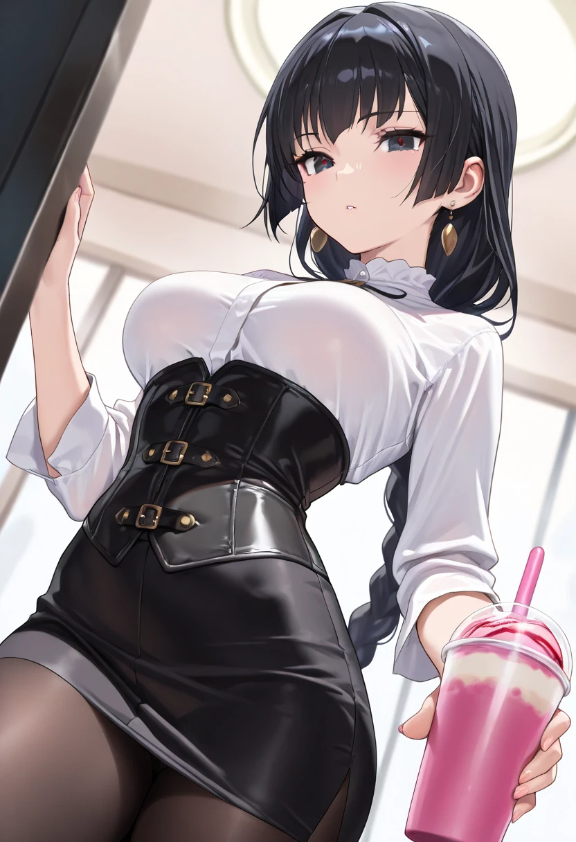 (from below:1.2),(from side:0.9), ((cute Face)), (Close-Up:0.6), ((looking at viewer, holding a icecream)),(Italian sweets magazine cover:0.4), highest quality、(real、photorealistic:1.5),(ultra high resolution,dark blue hair,long hair,side ponytail,hair between eyes,bangs, (beret, black jacket, open clothes, cleavage, midriff, black shorts, black thighhighs, thigh strap, fingerless gloves, single glove:1.2), (double breasted,under bust:1.2), sitting at a table, cute, anime visual of a cute girl, cute anime girl, eating cakes, young anime girl, guweiz, high quality anime artstyle, anime girl, artwork in the style of guweiz, beautiful anime girl, pretty anime girl, (anime girl), official artwork,(with sparkling eyes and a contagious smile),her thin pubic hair, looking at viewer, pose muy sexy"