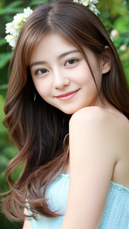 top quality、8k、1 girl in、Beauty、exquisite eyes、double eyelids、a smile、long、Dress casually、huge 、armpit