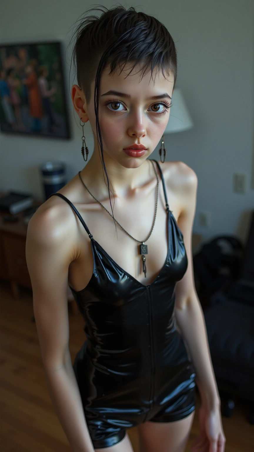 Photograph of an extremely slim and muscular female succubus wearing an intricate and revealing gothic evening dress with tight, see-through skin, lip biting, thick neon lip gloss, lip glaze, shiny skin, wet, sexy, looking at the viewer, eyes to the camera,enjoying, I long, obsessed, choker, braided pink hair, full body photography, Incredibly slim body, gothic makeup, Extremely thin body,well-defined collarbones, well-defined hip bones, well-defined rib cage, extremely thin arms and legs, Masterpiece, anatomically correct, textured skin, super detail, High details, high quality, Best Quality, full lips, Open mouth, big anime eyes, begging, claiming, language, seductive smiling, intense eyes, Open mouth, lip biting