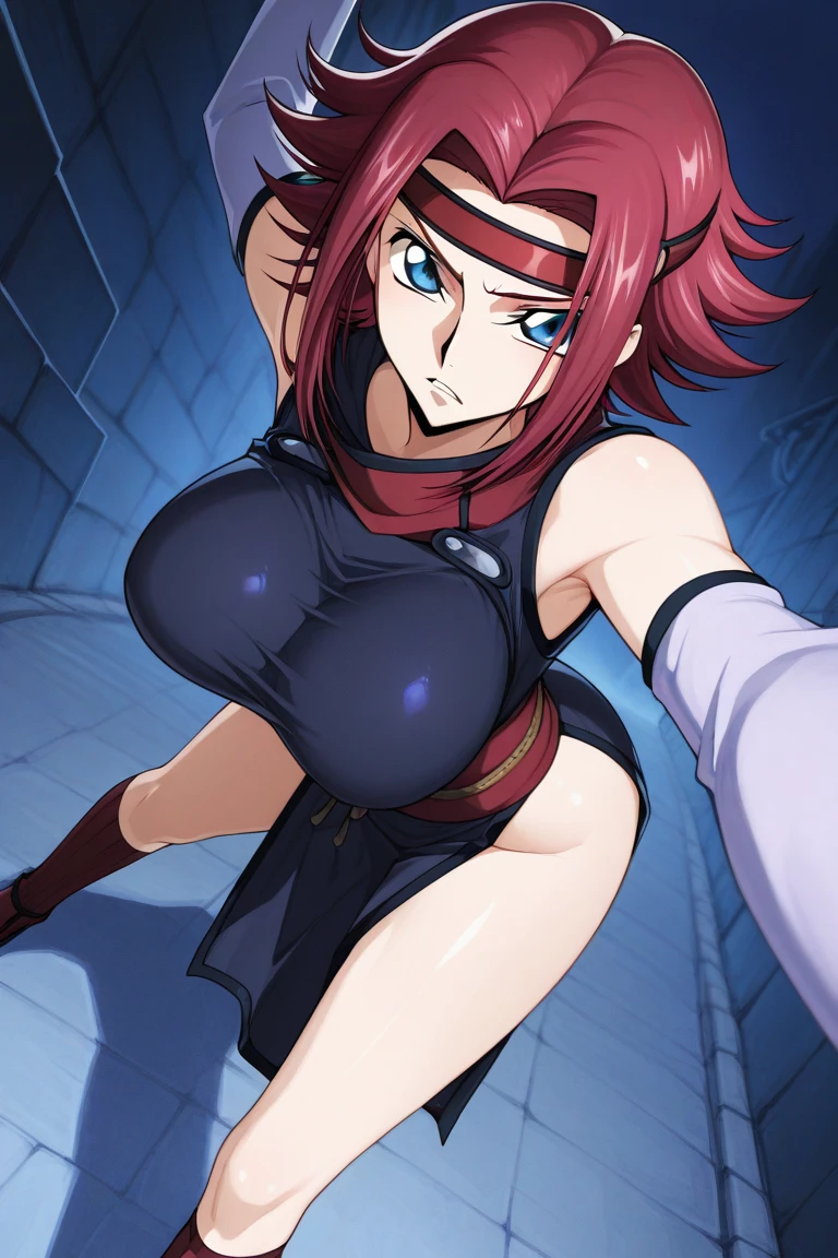 masterpiece, Highest quality,High resolution,Dorothy, Pink Hair、Red Eye、Large pupil、Braid, One side of the dress is torn at the chest、Dust cloud、tits、Nipples fully visible、receive damage from an attack、anime、((Battle scene in the ruins))、blush