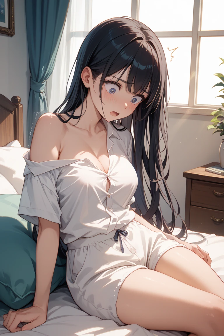maisakurajima, Mai Sakurajima, long hair, bangs, sleeping with both eyes closed,windows,romantic starry sky,A meteor crosses,pink nightgown,white string underwear,barefoot,Sleeping lying on your back in bed,night,sleep with your head on the pillow,dark room,night, moonlight,
break indoors, Bedroom,
break (masterpiece:1.2), highest quality, High resolution, unity 8k wallpaper, (figure:0.8), highly detailed face, perfect lighting, Very detailed CG, (perfect hands, perfect anatomy),