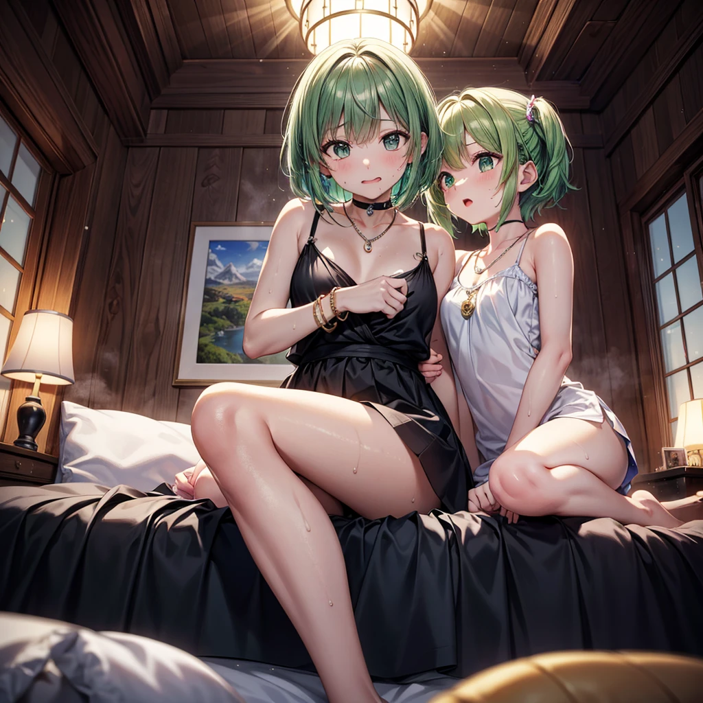 1girl, Tatsumaki, Cat Costume, Green Short Hair, Green Eyes, Cat Ears, Sit on the Sofa, holding A Cat, Sitting Room, Glanced at the camera, high res, ultrasharp, 8K, masterpiece, looking at viewer