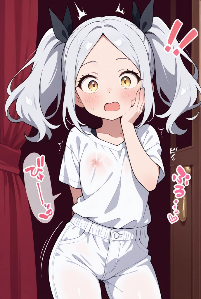 1 girl, alone, green eyes, gray hair, hair ornaments, bangs, Virtual YouTuber, blunt bangs, double good, animal ears, flat chest,highly detailed eyes. sharp focus, confused, highest quality,female masturbation,cum in pussy,naked
