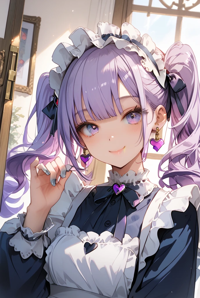 She is mostly purple with a beige face and arms, and her eyes are lavender with lighter colored eyeshadow. Her hair is done in a "beehive" or topknot style similar to Moriritchi's, except it has a frilly appearance to it. She has Black flowers (Indigo in the anime) with dark pink centers on her head and hair. She wears a long, frilly purple dress that covers her feet. SPARKLE; GLITTER