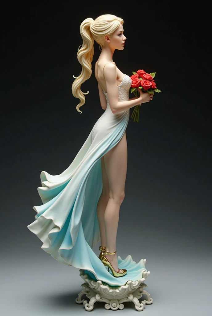 "Draw a scene that depicts the 'Birth of Venus', (as in the famous work of Sandro Botticelli). Venus, the goddess of love and beauty, is emerging from the sea, standing in a giant shell. However, in this version, Venus is delicately holding a wad of blue roses in her hands. The blue roses symbolize serenity and harmony. Be sure to capture the delicacy of Venus' features, her graceful pose, and the radiant glow that radiates from her. The scene should be filled with soft colors and pastel tones to create an ethereal, heavenly atmosphere."