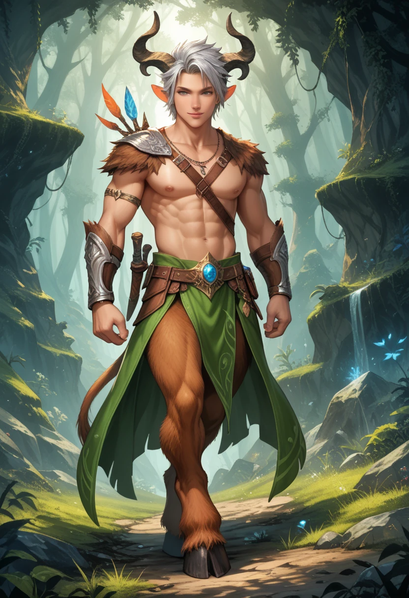 Izuku Midoriya, green fur, sinful, green eyes, greek warrior, shirtless, Greek mythology, son of zeus, forest, Hunter.