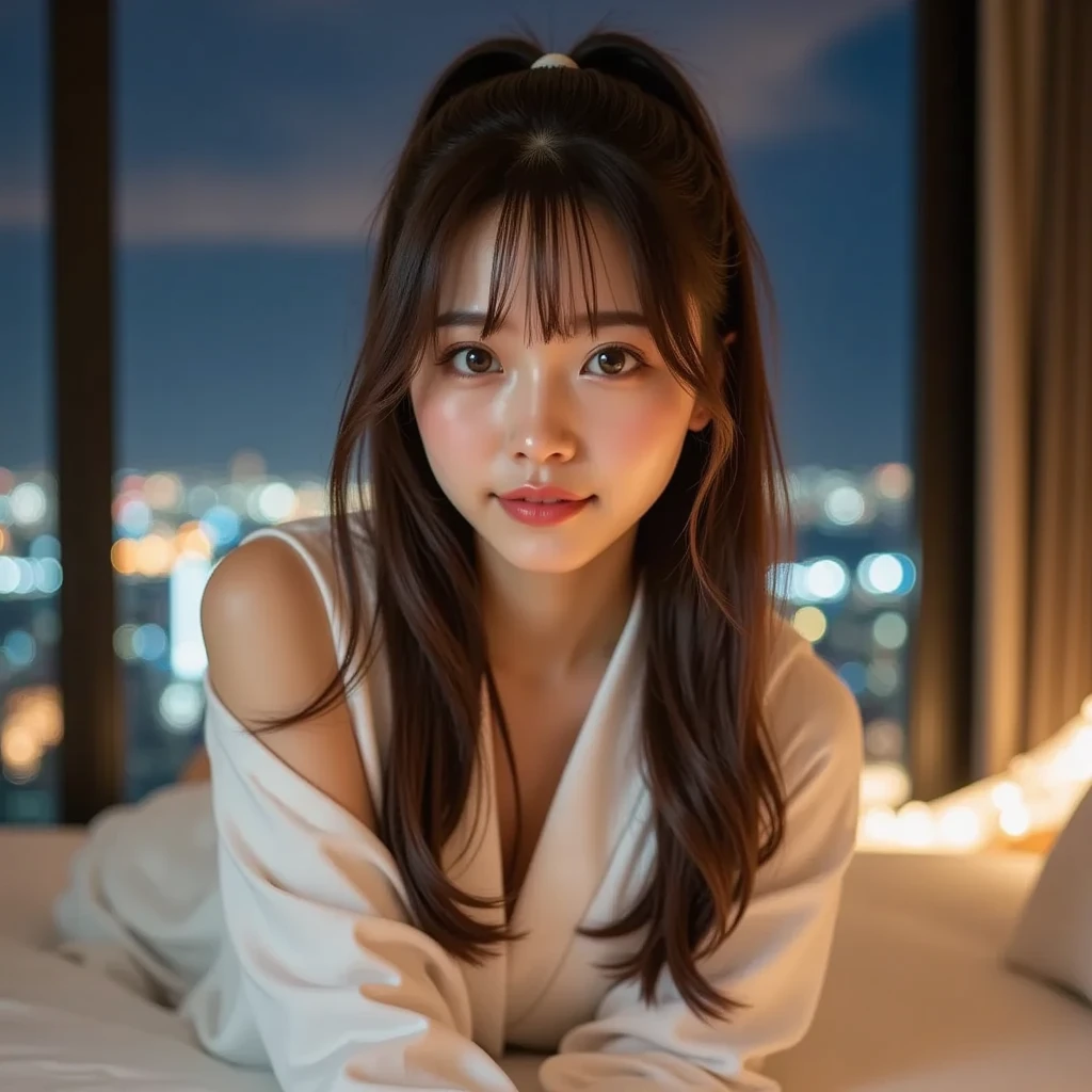 Cute, beautiful girl, night view