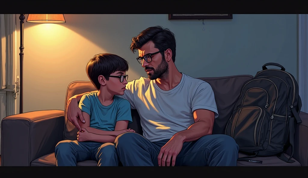 INT. SALA DE ESTAR - DIA
Um PAI, de aproximadamente 40 anos, is sitting on the couch with his SON, de 8 anos, ao seu lado. They are ready for a satisfying conversation.