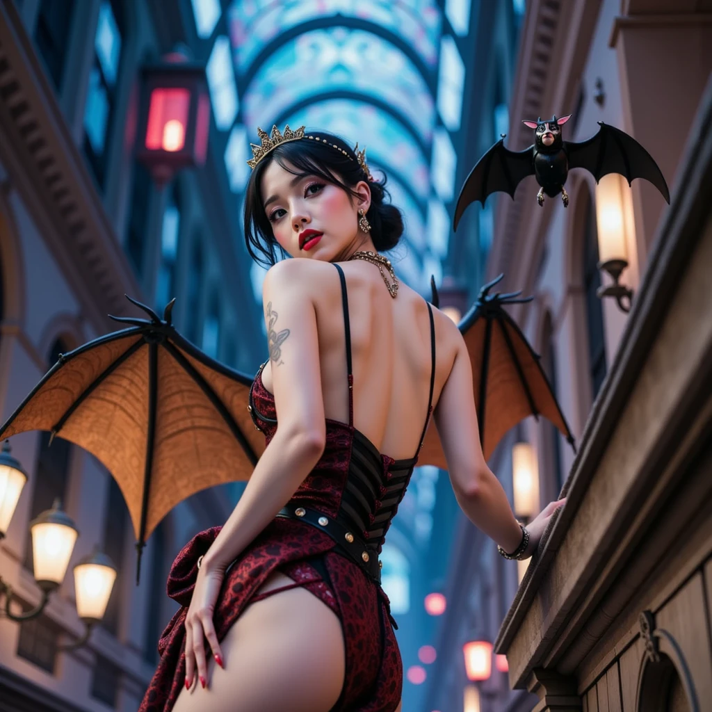 (Full Body of Extremely Detailed Dragon girl) with pink eyes long purple hair in a high ponytail, liquid hair, flowers, (Huge dragon head) in background, negative space, TopQuality 8k UltraDetailed Masterpiece, realistic, photorealistic, HDR ultra-fine painting, sharp focus, physically-based rendering, extreme detail description, professional, Bright colors, bokeh, (Exposed Hourglass Body Shape)