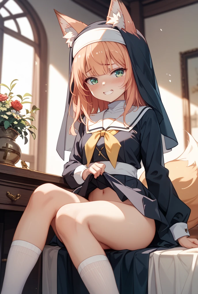 masterpiece, Highest quality, High Resolution, HS1,blush、smile,NSFW、Balcony、priest clothes、Cute ass、Big Breasts、On all fours