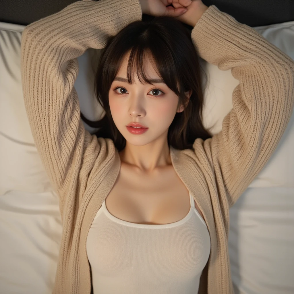 A single photo、One Woman、camisole、Cute sleeping face、Sleep、In the futon、close your eyes、No makeup、No makeup、20-year-old、Fair skin、Black Hair、