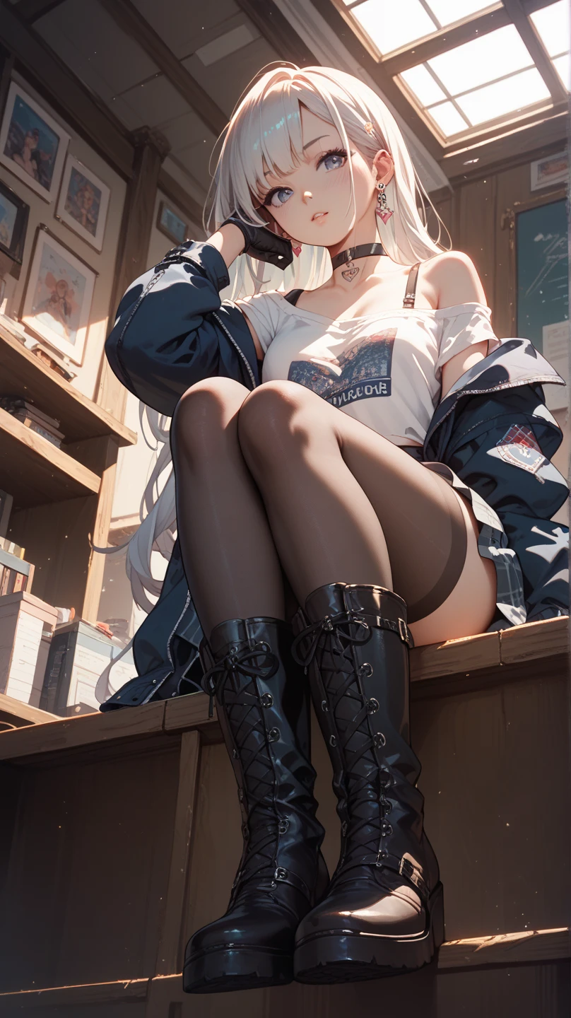 solo、full-body portraits、sleeveless、sitting down、White-colored skin，Large Breasts,