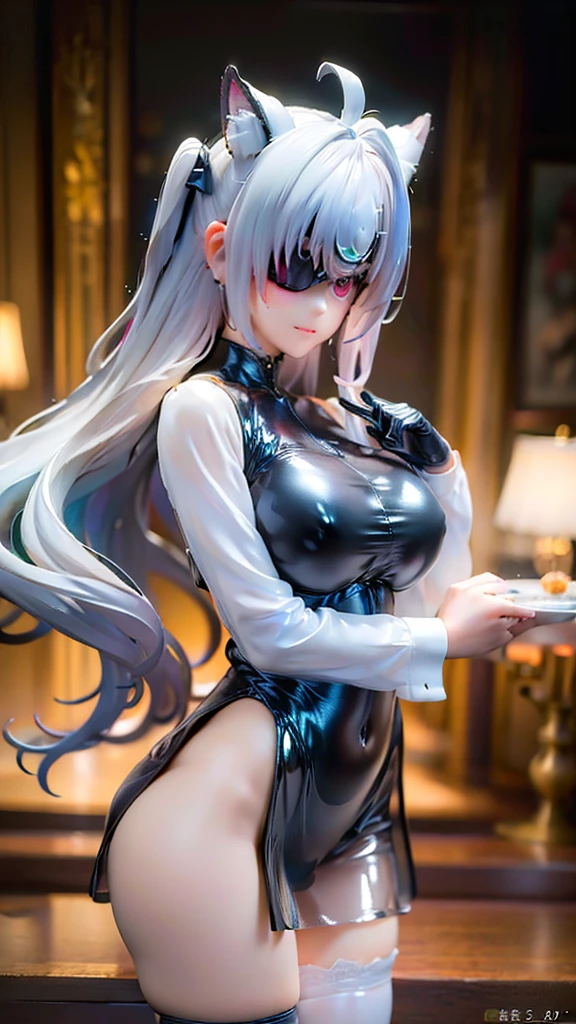 White dress, alone, cute, shy, {best quality}, {{masterpiece}}, {highres}, extremely detailed girl, solo, sharp focus, {{{character{{{1 girl}}}}}}, solo, beautiful detailed eyes, blue eyes, silver hair, {{{{{sharp focus}}}}}, {{{{half body}}}}, cute pose