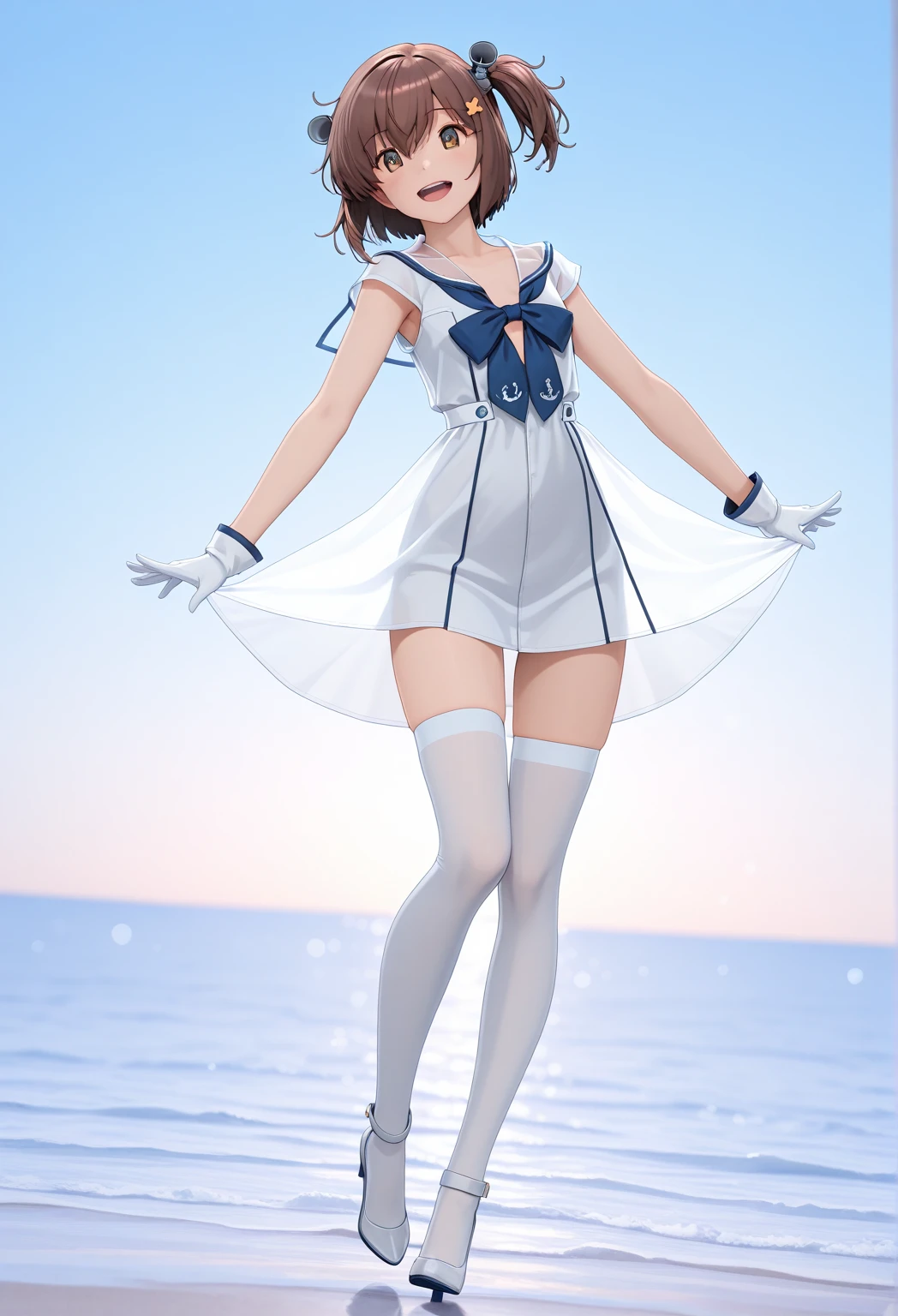 ((masterpiece)),(((highest quality))),((Reference Sheet, Character Design, front, return, ~ ~ side, short hair, Mr..々Performance, Facial Expressions)), 14-year-old girl, Cute type, (Very slim:1.4), (Very small ass:1.4), Realistic buttocks, Big Breasts, Short Bob, Thin thighs, Long legs, It's not a big deal, ((Alice in Wonderland, wearing a large ribbon on your head,,))
