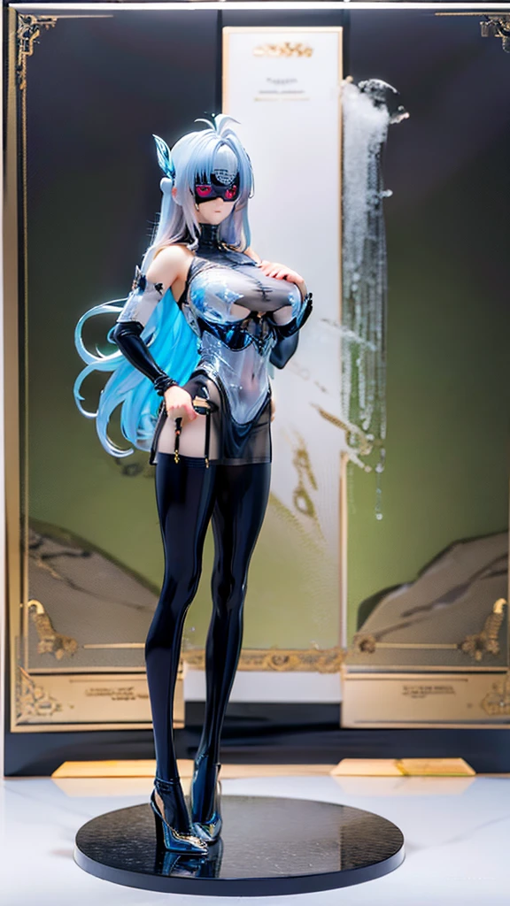 Blue haired flat chested god,Blue Dragon Horn,,The body has blue dragon scales,small dress,Blue Dragon Tail,Standing,ocean