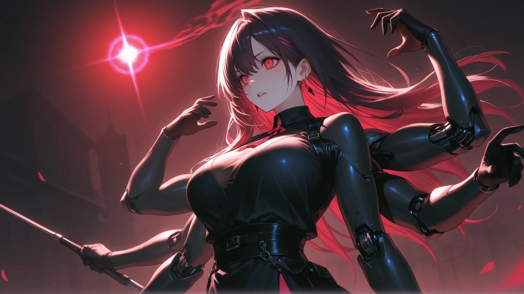 solo, ahegao, a , , black hair, solid circle eyes, light smile, ccurate, ultra-detailed, kawaii, cute, lovely, sexy, ero, extremely detailed, beautiful, extremely detailed game CG, realistic, robot suit, beautiful black hair, beautiful red eyes, beautiful eyes, large breast, headphone, latex, real, Surrealism, drop shadow, anaglyph, stereogram, tachi-e, pov, atmospheric perspective, anime style, 8k, super detail, best quality, masterpiece, best quality, 4K, 8K, best quality