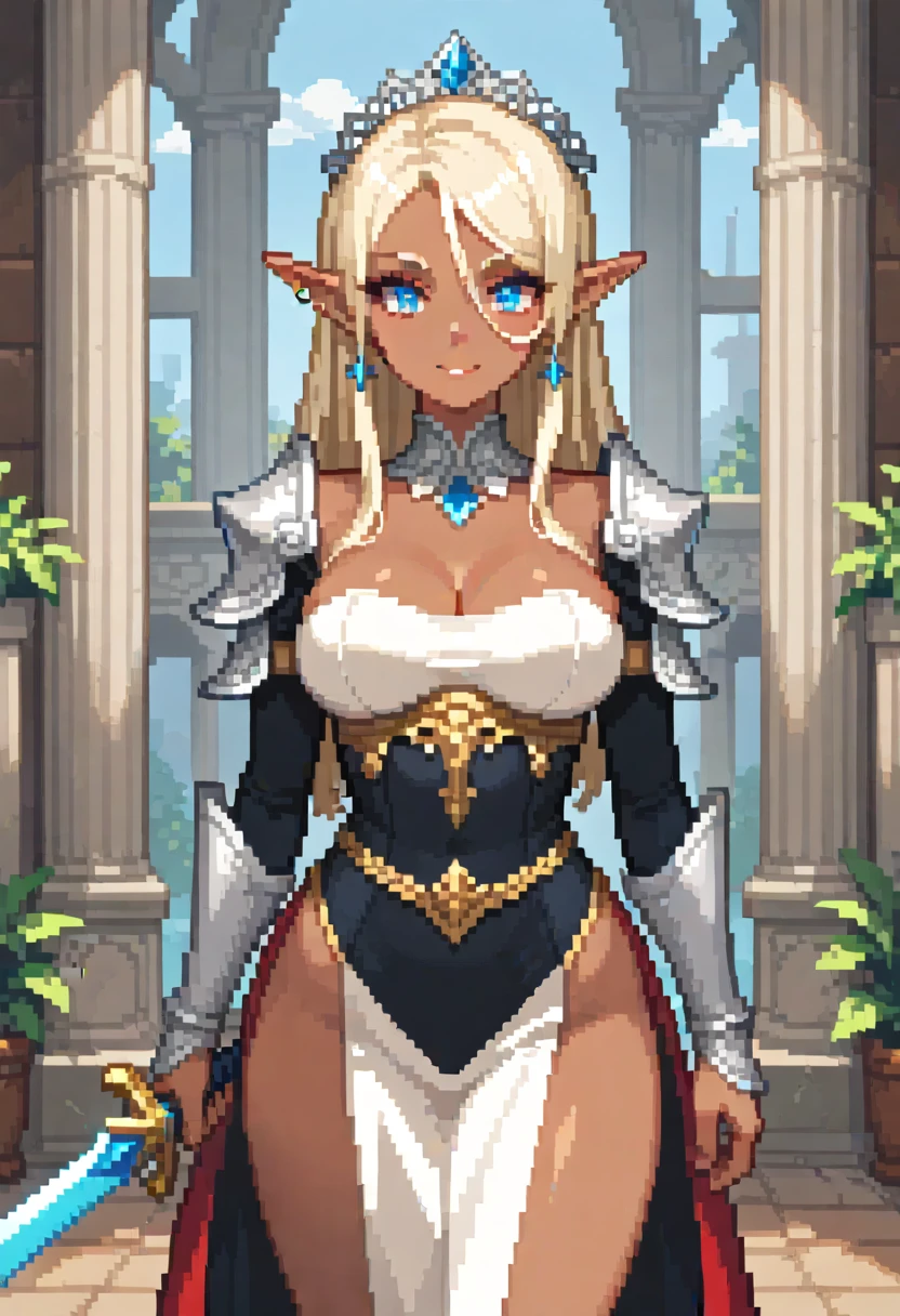 SFW,(Best Quality,Unparalleled Masterpiece:1.4),Ultra-Detailed CG 4K,Milf,(Ultra-Detailed Clear Absurdly-Vivid Mint Big Eyes:1.2),Gorgeous Detailed Milf Face(Voluptuous:1.4)Elf(Gigantic Breasts:1.8)(Voluminous Long Blonde Hair: 1.4),ADULT(Bangs, Sidelocks:1.2)Seductive(intricately detailed beautiful dress:1.3)(Zelda)(Celestine Lucullus: 1.2)(Solo:1.4)(1Girl: 0.5)(Facing Viewer:1.2)(arms behind back:1.2)(Cowboy Shot:1.2)(from above:1.1),Skindentation(Curvaceous:1.4)(Curvy:1.4)(Bimbo: 1.4)(Normal Waist: 1.2)(Thick Lips: 1.3)small-nose(light smile: 1.2)Rocks,Trees, Plants,Bush, (shy blushing face:1.4) dynamic pose