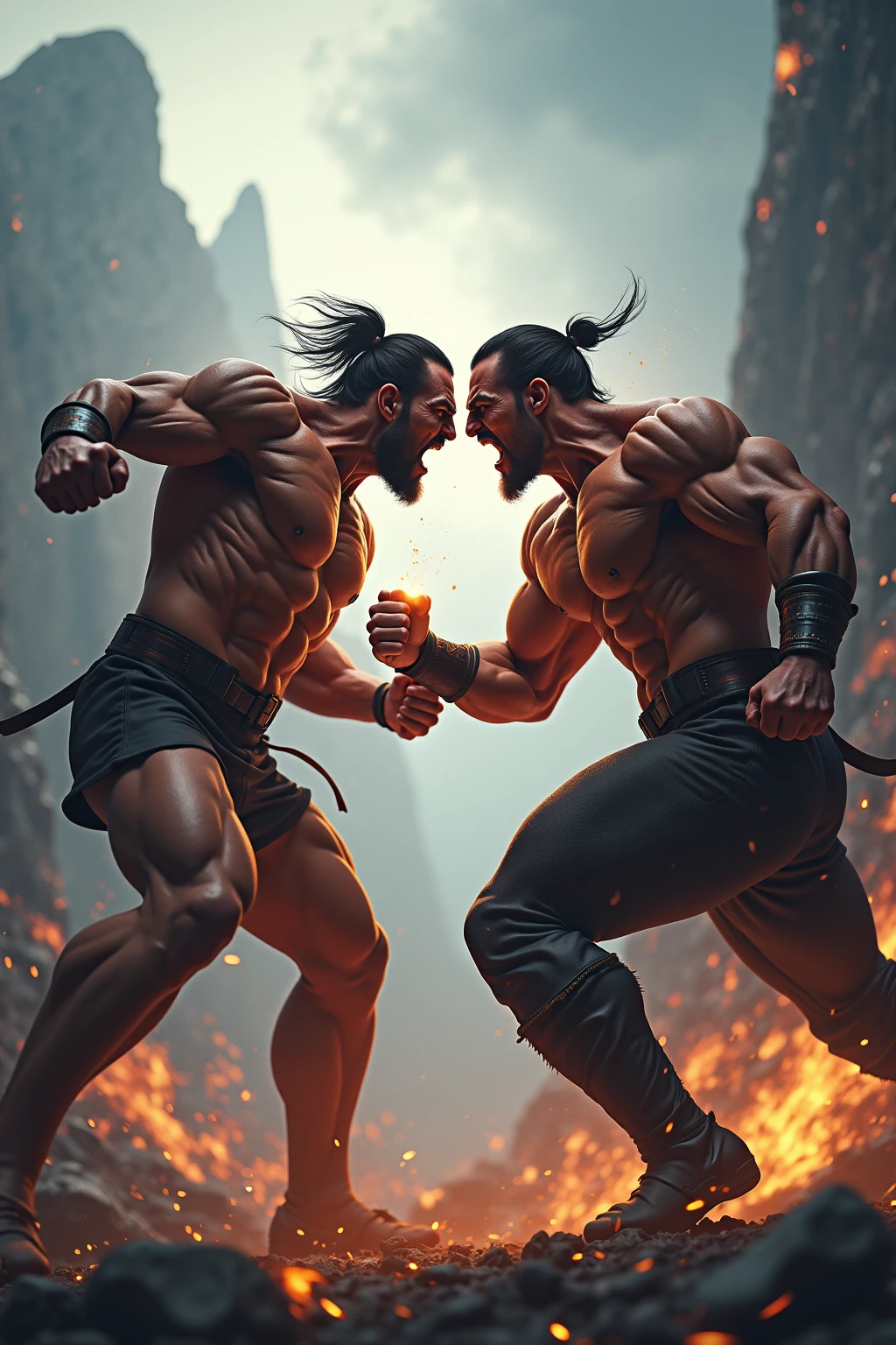 HD wallpaper of two men without clothes and bodies full of wounds facing each other in hell