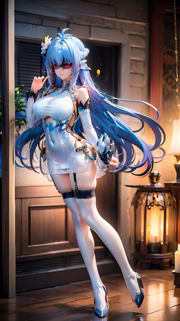 ((masterpiece)), ((best quality)), (ultra-detailed), ((kawaii)), cute, (lovely), ((sexy)), (ero), ((extremely detailed)), 4K, (8K), best quality, (beautiful), in the middle, luxury bed, night, summer, a pretty woman, solo, nude, beautiful gold hair, beautiful light blue eyes, ((beautiful eyes)), white-skinned, ponytail, huge breast, smile, blush