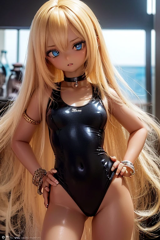 Gynoid, ball jointed doll ,doll joints, open arms, spread legs, bed invitation, (((voluptuous))), wide hips, thick thighs, huge breasts, smile, looking at viewer, long blonde hair, black dress, ((romantic lighting))