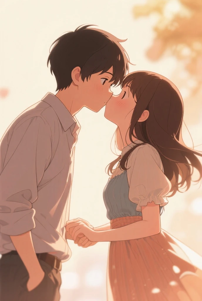 a couple, A boy with black hair, black eyes and glasses and the girl with shoulder-length black hair, with brown eyes , that they have their backs, realistic drawing style