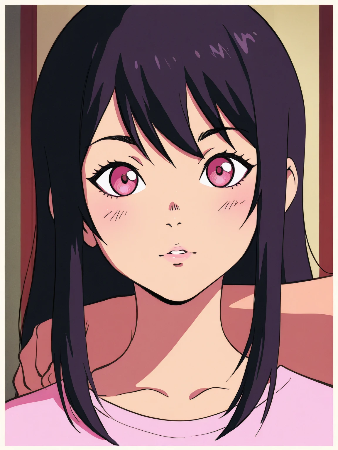 anime, HDR, soft light, ((best quality)), ((artwork)), (detailed), Kamado Nezuko, black hair, Forehead, pink eyes, very long hair, hair ribbon, Japanese clothes, pink kimono , multicolored hair, Pink Ribbon, cleavage, standing, , kimetsu no yaiba style, Sparks.Nezuko is sitting in a silent classroom, with pencil and paper in front of her. Her face displays a nervous expression, her hands slightly shaking as she prepares to begin the test. The atmosphere is tense, with the ticking of the clock echoing in the air, as Nezuko struggles to concentrate despite her palpable nervousness.