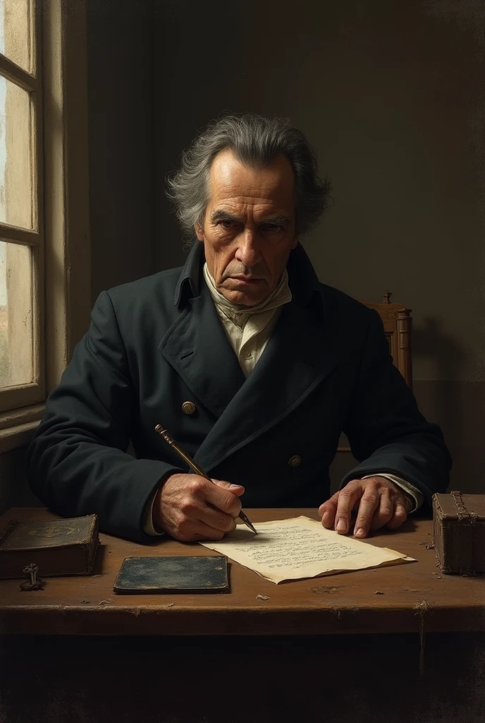 I need an ultrarealistic high-definition image of physicist Isaac Newton writing a formula