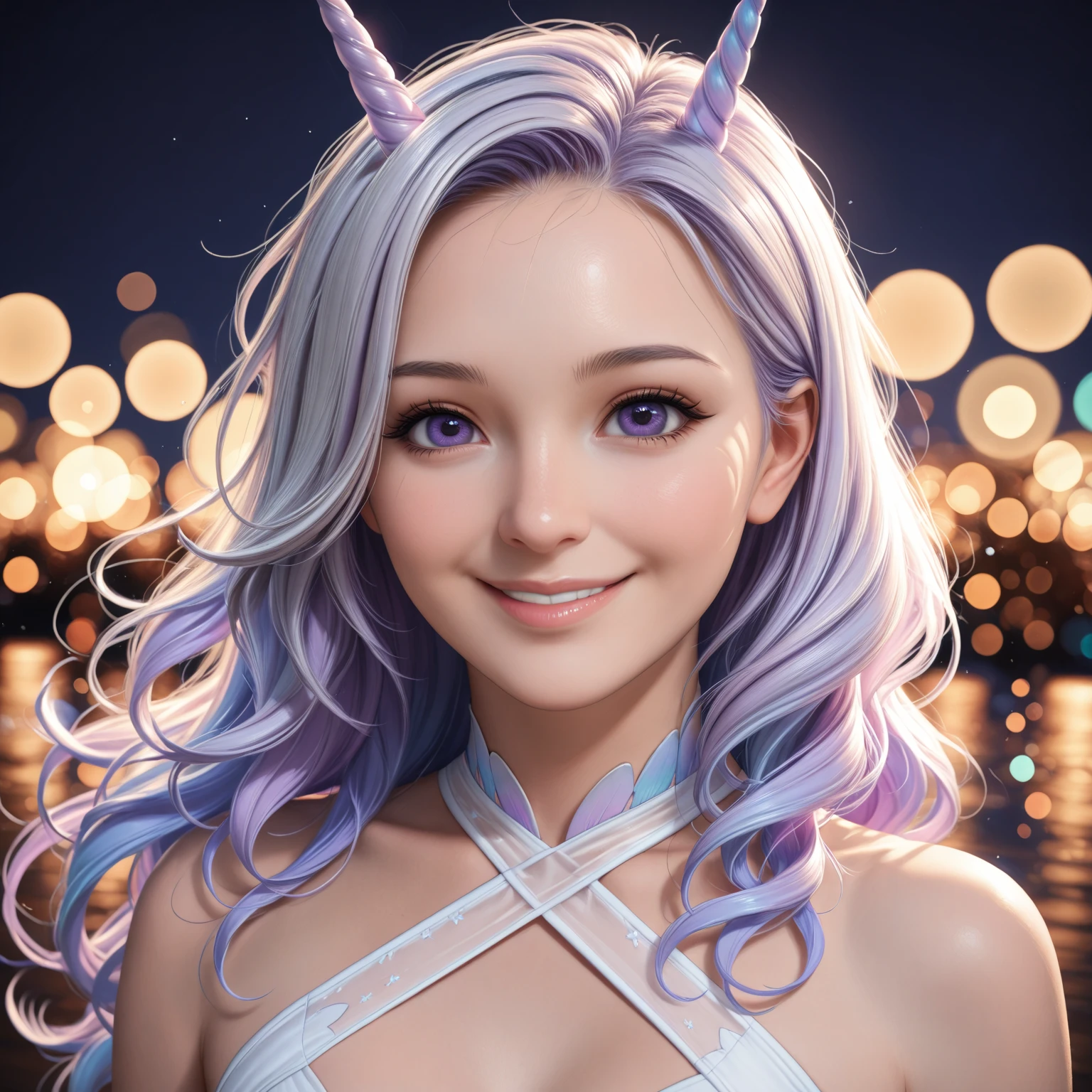 Unicorn drawing with blue, pink and lilac hair  