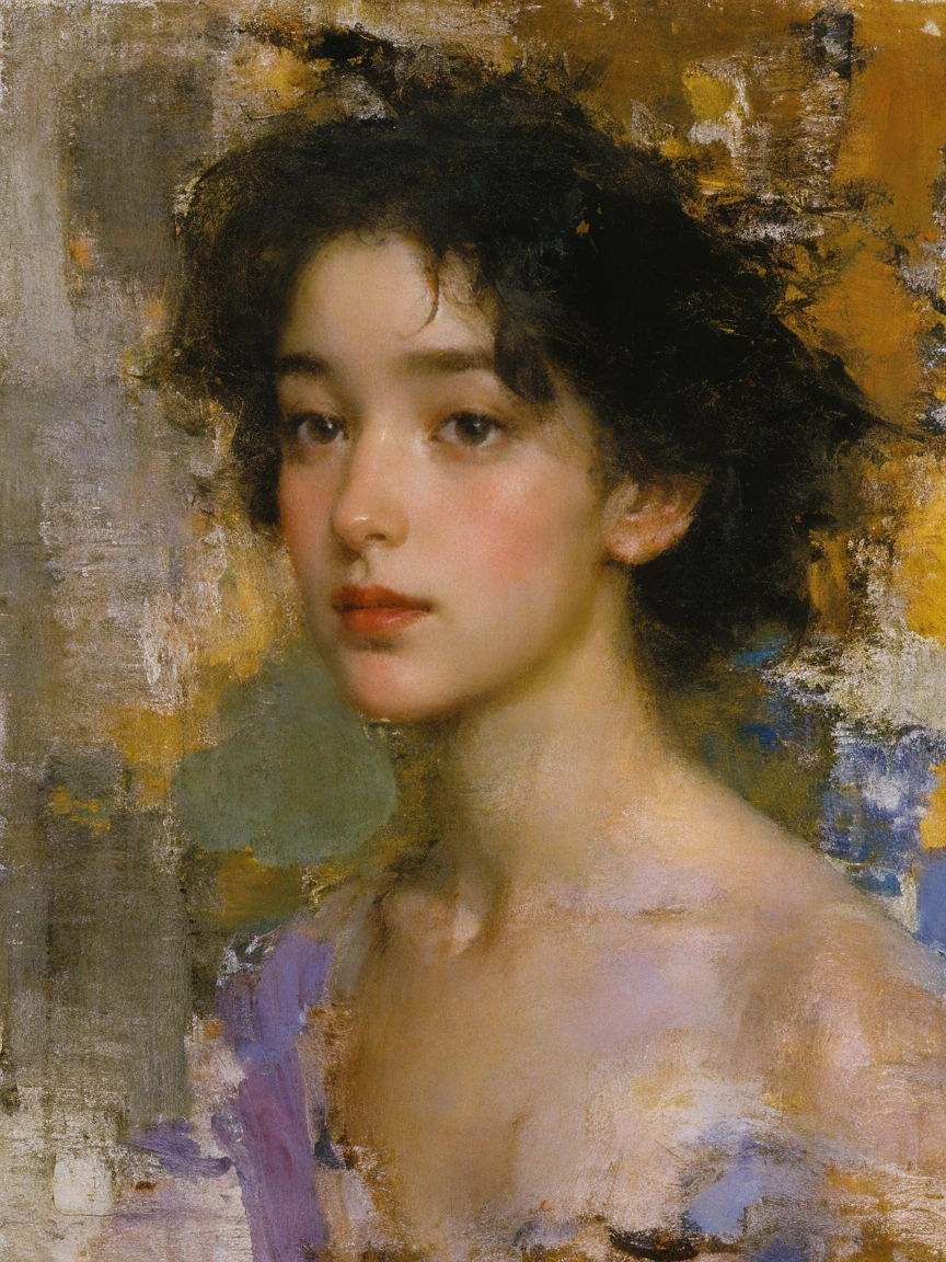 ctoil,a girl ,style,colorful hair,no hands,8k,forhead,head portrait,Claude Monet