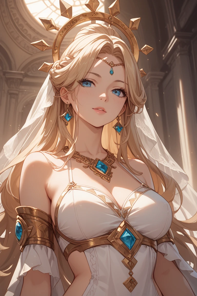 (Huang Li、high quality、Extremely detailed),Constellation Taurus Goddess,Woman stroking Taurus,Similar to Latin goodness,brave,capricious,Productivity,The face of enterprising and humanitarianism,Long yellow hair,Ancient Greek costumes、Wrap Dress,The background is the universe,Crystal red eyes(Eyes Details),Powerful appearance