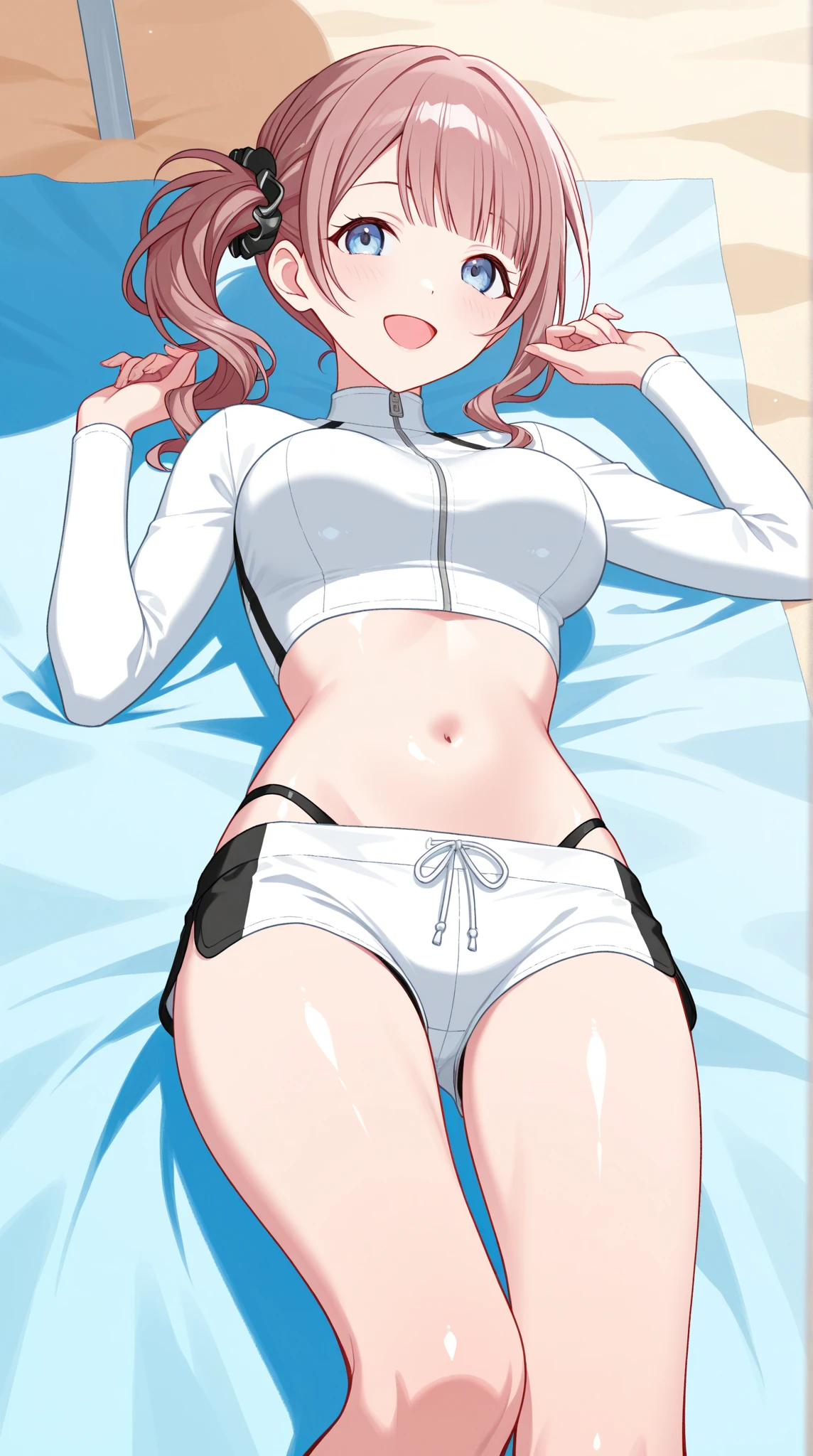 1People Girl、、Young、Swimwear、V字型のSwimwear、布が極小のSwimwear、Too much exposed skin、exposing the navel、No underwear except for the ultra-thin V-front micro plunge.、((Ultra-thin V front micro plunge only))、((黒いUltra-thin V front micro plunge only))