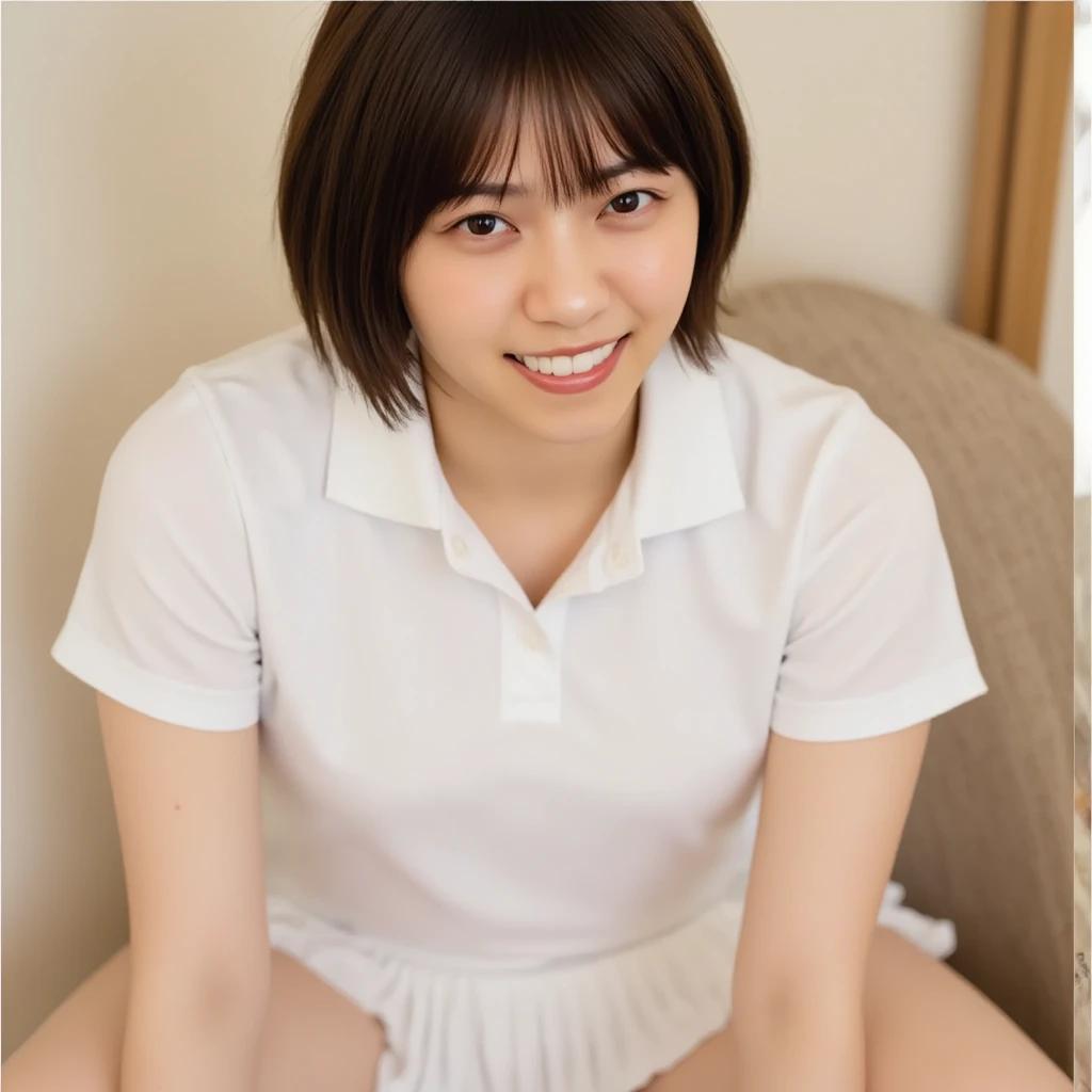 10 years old,teenage girl,cute,elementary school kids,sitting on the desk in the classroom,((very small breasts)),smile,She wears a white transparent uniform and her breasts are exposed.,She opens her legs and shows her pussy.