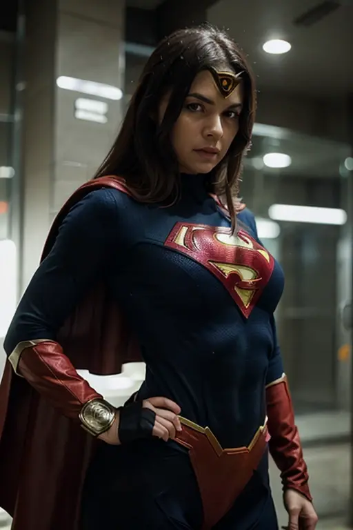 The fusion of Morticia and Supergirl results in a heroine with striking Supergirl traits. Your uniform is sexy and modern, em tons escuros e com o "s" em vermelho brilhante em seu peito. Ela possui Supergirl'Ela'Ela'Ela'Ela'Ela'Ela'Ela'Ela'ela'It's strength and determination, combined with a touch of mystery and sensuality. His body is slender and athletic, reflecting his incredible physical ability. She radiates confidence and power, ready to face any challenge with grace and courage. This fusion is the embodiment of beauty, strength and bravery, ready to protect the world with your imposing presence. Linda,sexy,super menina,Cripto, "s" No peito, Pernas lindas,amante,atraente "s" make superman, in a post-apocalyptic scenario,destruction, TWD, Villain,highes definition, 8k,uniform in worn metallic colors,becos escuros deGotham City,chamado do batman ao fundo. holofote do batman