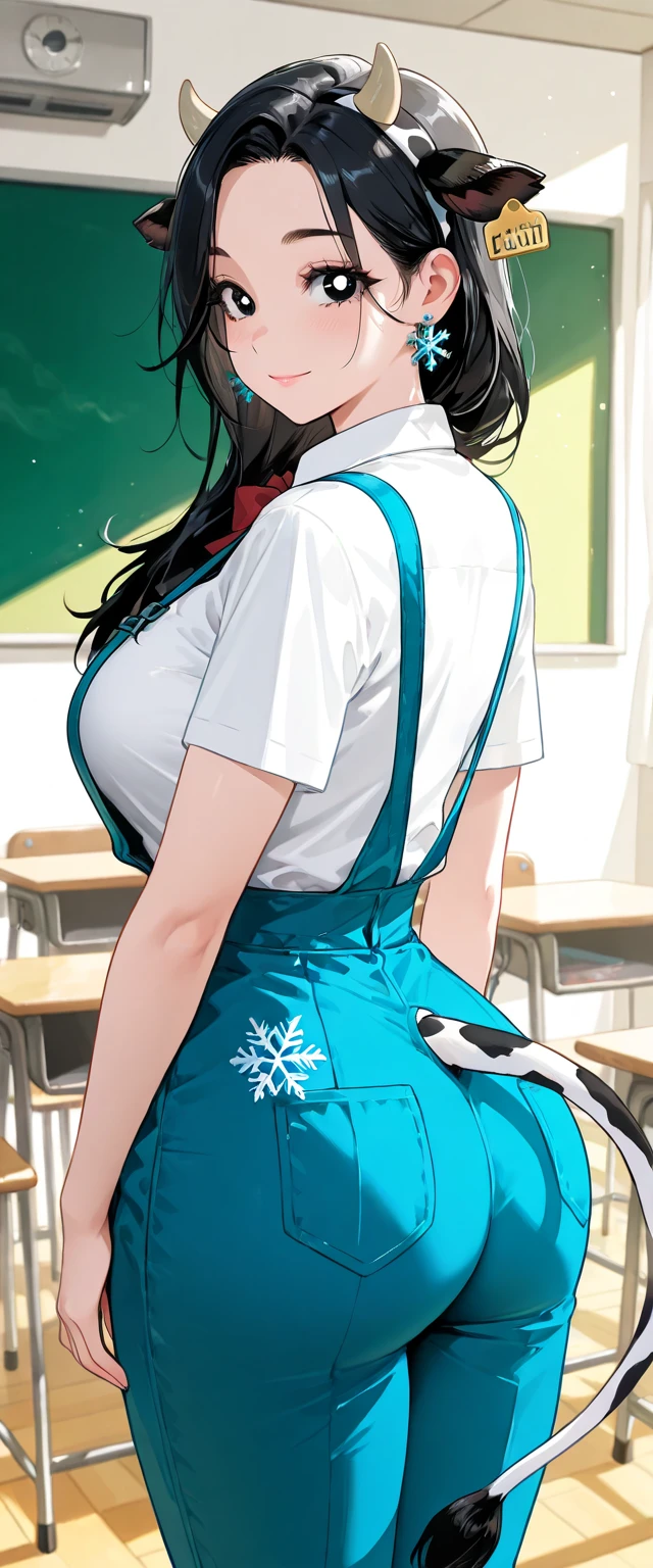 One Girl, Five Fingers, mini skirt, Looking down at the viewer, Twin tails, Highest quality, Focus on the thighs, Dynamic pose, smile, blazer, blouse, Black Pantyhose, panties under pantyhose, Standing Split, classroom, Black Hair, Stylish pose,My thighs are steaming between the legs