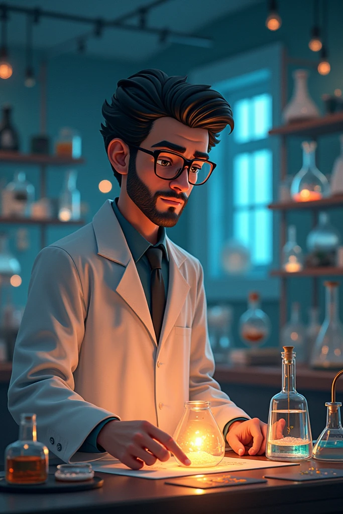 I want you to make an animated image, like "wide ashura" about a pharmaceutical chemist biologist and it says the name. "David" 
