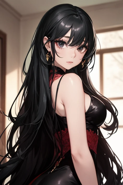 (8K HDR photorealistic pic), Betty Boop, short, althetic, curvy lady, ((tight little red dress)), dark eyebrows, black lipstick, (hoop earrings), dark eyeshadow, black lipstick, curvy, busty, (curly short black hair), shortstack, (retroussé breasts), darling figure, (supple pouting breasts), firm thighs, hourglass figure, kerchief, big brown eyes, dancing seductively