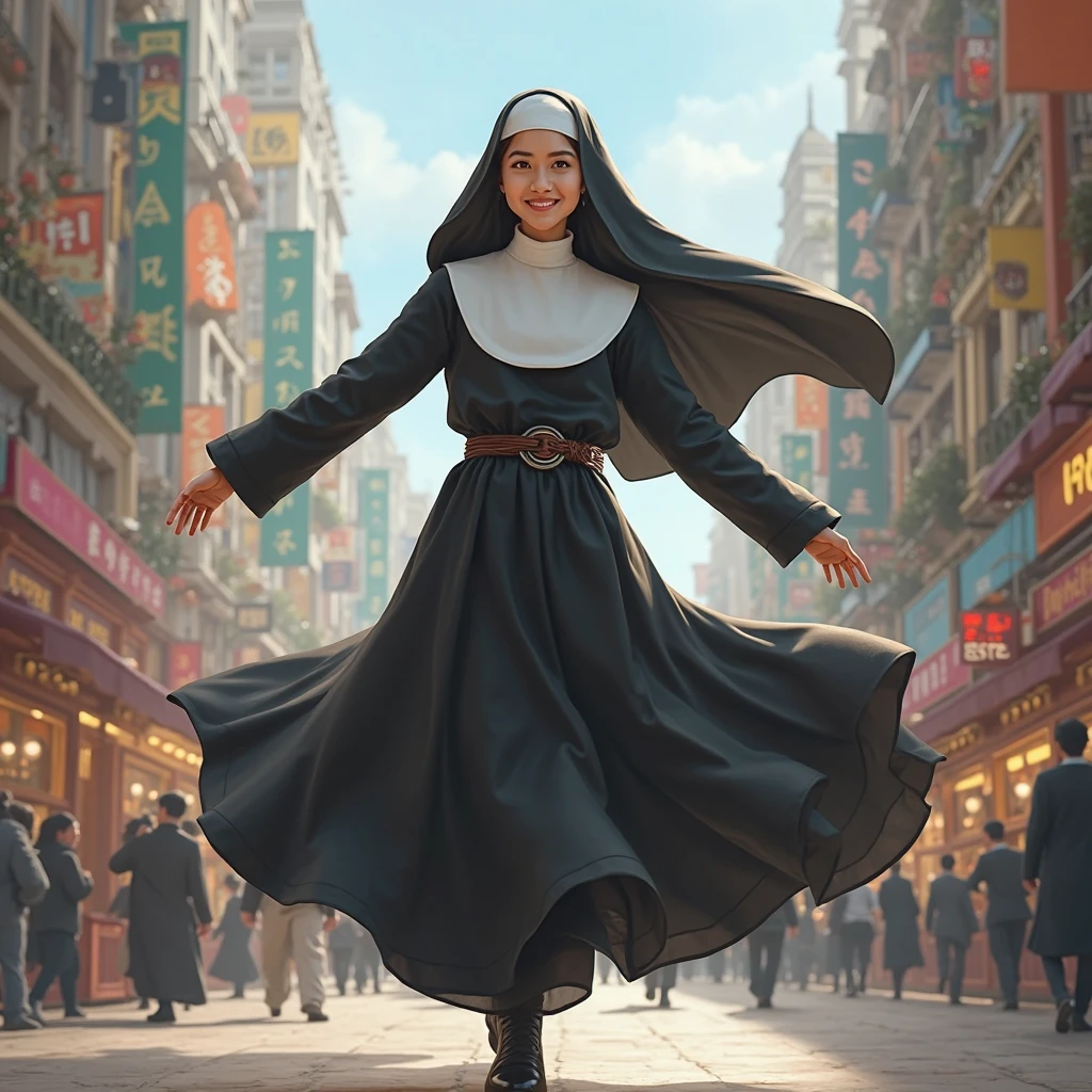 Cute girls，lewd nun，比基尼，holding an umbrella in her hand，cinematic Film still from, Cabin in the woods, Heavy atmosphere , Night, volume fog, Horror movie lighting  ，Close up view of a single person