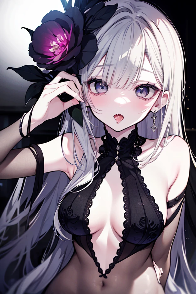 sksbrooke People, sksbrooke, Browsing Caution, (masterpiece:1.2), (Highest quality:1.2), Perfect Eyes, Perfect Face, (night),, (Exposing breasts), Upper Body, close, One girl, alone, Brown eyes, (Medium chest), Firm breasts, Nipples, elaborate lingerie,  