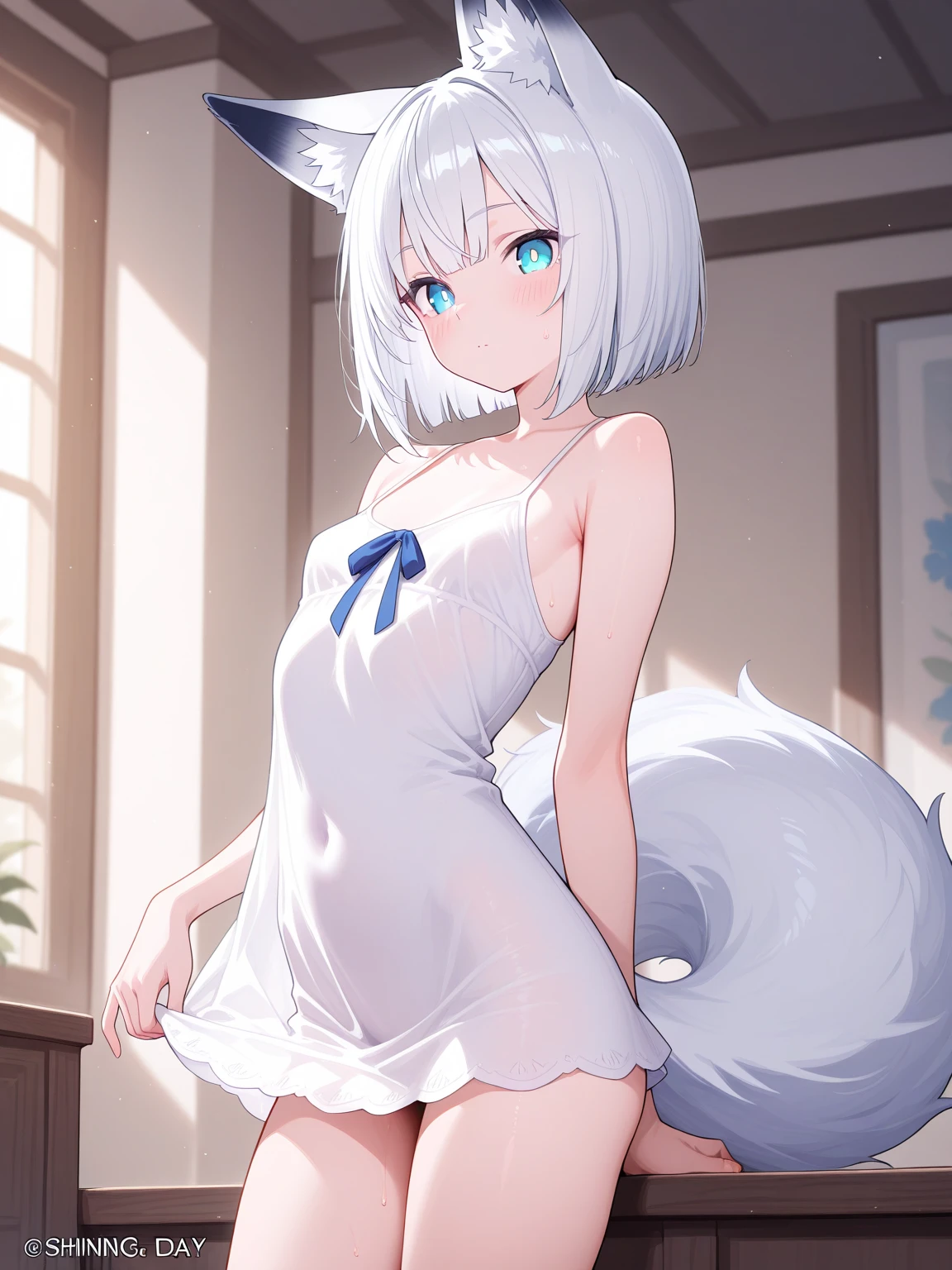 Menina, vestido transparente.