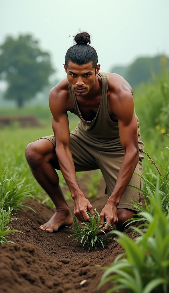 Create me an image of a Colombian man in the field with adequate lighting 