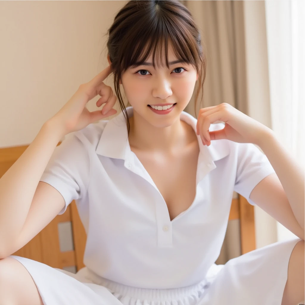 Japanese beauty、A slip is visible from under her office uniform., Not wearing a skirt, business clothes, woman wearing office dress, Work clothes, Work clothes, catalog photo, from me, Detailed image, business clothes装, Image Center, grey, white underwear、The white slip is visible、A white chemise is visible、Crouching down and looking at me