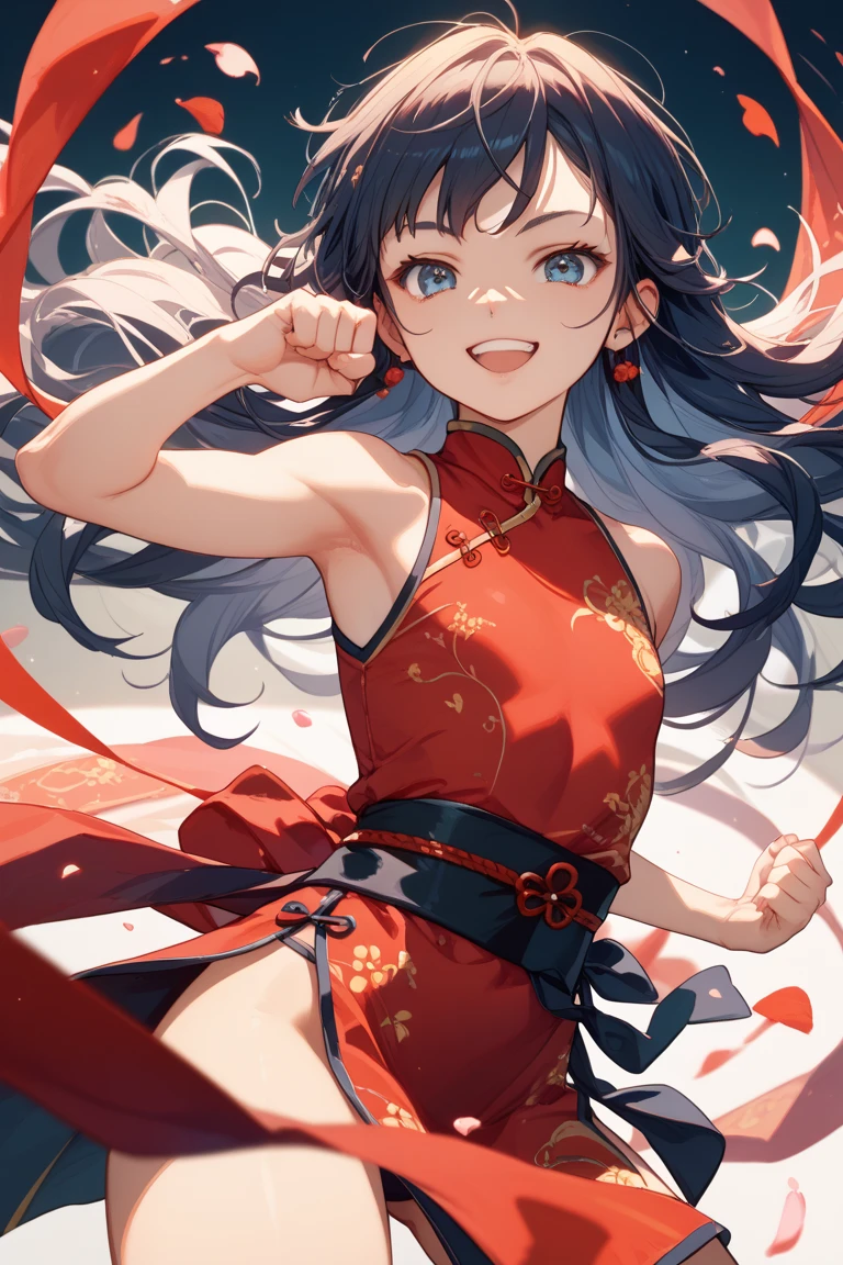 、(child:1.5)、belly button、(stomach:1.3)、cute、Shorts、Red Chinese Dress、(battle:1.2)、(Painful expression:1.1)