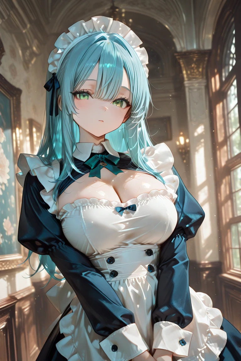 masterpiece, Superior image quality, High resolution, 4k image,photo and gross, photorealistic, Whole body, 1 girl, big breasts, beautiful face, long blue hair, scarlet red eyes, very detailed eyes, naive expression, draw smile, choker:1.6 dressed in Victorian style, stop in front of a park, victorian style costume, wearing an old white and blue dress, Victorian inspired clothing, wearing clothes from the 10s era, wearing victorian clothing, victorian lady, in victorian aristocrat, in victorian clothing